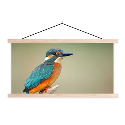 Produktbild von MuchoWow® Textilposter Vogel - Eisvogel - Zweig 60x30 cm mit holzfarbenen Rahmen - Dekoration