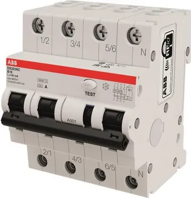 Obrázok produktu pre ABB FI/LS-Schalter DS203NCA-B16/0,03 DS203NCA-B16/0,03 6kA, 3P+N, Typ A, B 1 (2CSR256140R1165)
