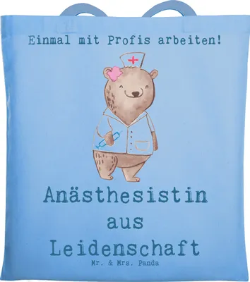 Produktbild von Mr. & Mrs. Panda Schultasche Anästhesistin Leidenschaft - Sky Blue - Geschenk, Spruch, Uni Tasche, Laptoptasche, Krankenhaus, Shopping, Lustig, Anästhesie, Studium
