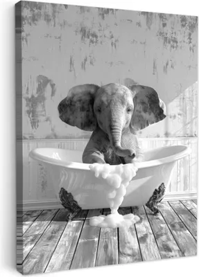 Produktbild von MuchoWow® - Leinwandbilder - Elefant - Vintage - Tiere - Schwarz - Weiß, Wandbild, Wanddeko Bilder Wohnzimmer, 30x40 cm