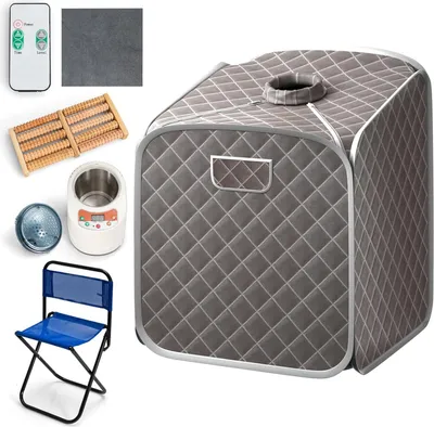 Produktbild von GOPLUS Dampfsauna, 2L private Saunakabine mit Stuhl, Fußmassage, Roller, 9 einstellbare Temperaturstufen, Heimsauna zur Gewichtsreduktion, Entgiftung, Stressabbau, Müdigkeit (Grau)