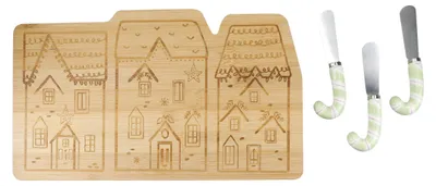 Käse-Set aus Bambus und Keramik, 4-teilig, Geschenkbox, braun