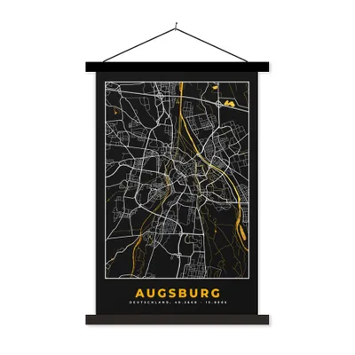 Produktbild von MuchoWow® Textilposter Augsburg - Stadtplan - Gold - Karte - Deutschland 120x180 cm mit schwarzem Rahmen - Fotos