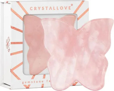 Produktbild von CRYSTALLOVE Butterfly Guasha Gesichtsmassageplatte mit Rosenquarz