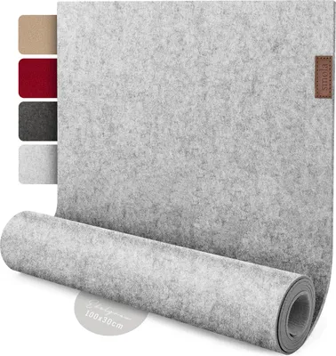 Produktbild von smøla Design Tischläufer Grau aus Filz I 100x30 cm Tischband I Skandinavischer Filzläufer Tisch Abwaschbar mit Leder Label - Tischläufer Winter, Edelgrau