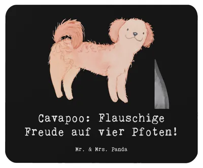 Produktbild von Mr. & Mrs. Panda Mauspad Cavapoo Flauschigkeit - Schwarz - Geschenk, computer, kinderfreundlicher Hund, Hunderassen, Hunderasse, pc mausunterlage, hypoallergene Rasse