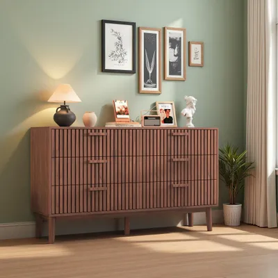 Obrázek produktu pro Komoda INONEFT se 6 zásuvkami, dřevěná komoda, vhodná do ložnice i obývacího pokoje, rozměry 34x100x73 cm, barva ořech
