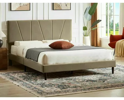 Image de Lit double en velours "Savana" - Beige foncé - 120 x 200 cm