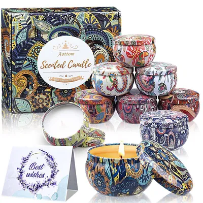 Immagine prodotto di Set regalo di candele profumate, 9 pezzi. Cera di soia, aromaterapia, 70 grammi (2,5 oz), 9 colori
