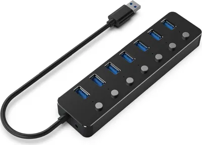 Obrázok produktu pre Gembird UHB-U3P7P-01, USB 3.2 Gen 1 (3.1 Gen 1) Type-A, USB 3.2 Gen 1 (3.1 Gen 1) Type-A, 5000 Mbit/s, Čierna, 0,24 m, 5 V