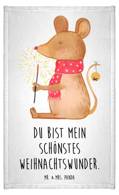 Produktbild von Mr. & Mrs. Panda Handtuch Maus Weihnachten - Weiß - Geschenk, Frotteehandtuch, Gästehandtuch 30x50, Mini-Handtuch, Weihnachtsgruß, Frohe, Weihnachtswunder, Design, Klein