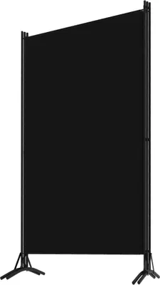 A black room divider with a metal frame, shown against a white background.