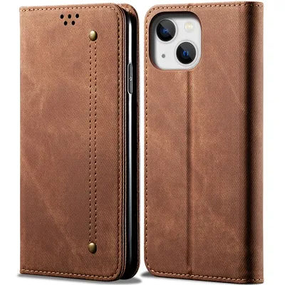 Obrázek produktu pro Pouzdro pro iPhone 15, Kožené Peněženkové Pouzdro s Magnetickým Uzavíráním a Stojánkem hnědé