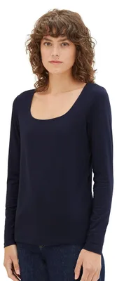 Produktbild von TOM TAILOR Damen Basic Langarmshirt mit Karree Ausschnitt, sky captain blue, XXS