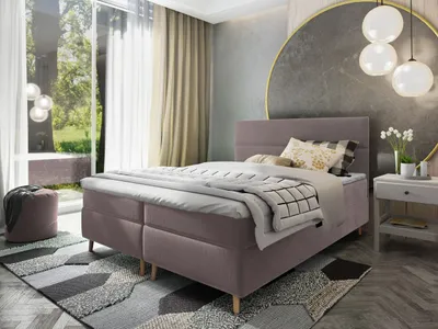 Produktbild von Masseno Boxspringbett SANTA 140x200 cm Komplett-Set mit Bonell Matratze und Topper, Polsterbett mit Bettkästen -Rosa, KRONOS 27