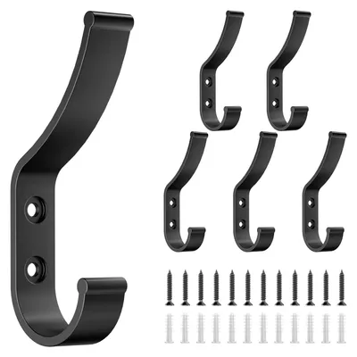 Produktbild von Schwarze Garderobenhaken zur Wandmontage, geeignet zur Anbringung an Akustikpaneelen, ideal für Eingänge, Schlafzimmer und Küchen, für Mäntel, Hüte, Schals und Handtaschen.