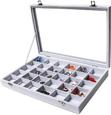 Produktbild von Schmuckkasten Schmucklade Schaukasten Schmuckdisplay Glasdeckel mit 30 Fächern weiss