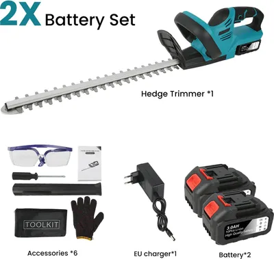 Produktbild von 21V Heckenschere - Akku Heckentrimmer - 52 cm Schwertlänge - 2-in-1 Strauch- und Rasentrimmer - Bürstenloser Motor - 15 mm Schnittstärke - 2 Akkus