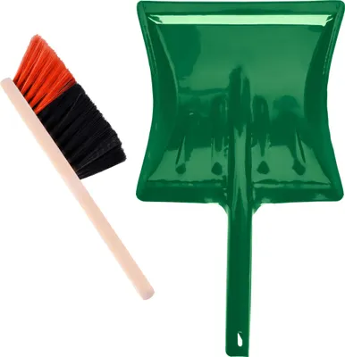 Produktbild von Garronda Kehrgarnitur Kehrschaufel Metall mit Holzgriff Set mit Handbesen (Schwarz/Orange + Grün)