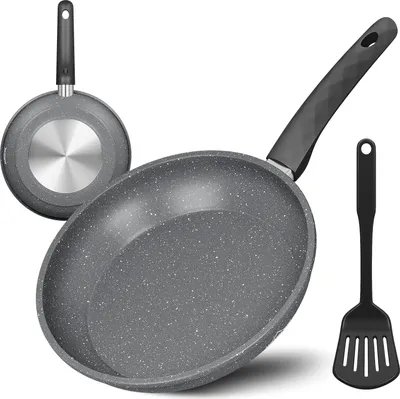 Produktbild von Pfanne 28 cm Bratpfanne mit Spatel, Hitzebeständig bis 230°C,beschichtete Pfanne,Pfanne Induktion mit Marmorbeschichtung
