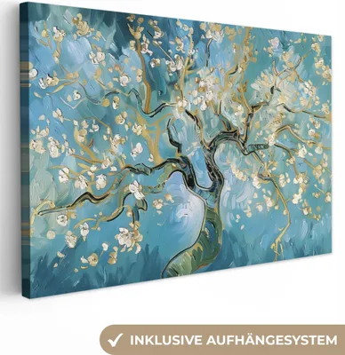 Produktbild von MuchoWow® - Leinwandbilder - Mandelblütenbaum - Blau - Abstrakt, Wandbild, Wanddeko Bilder Wohnzimmer, 30x20 cm
