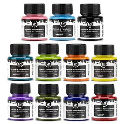 Produktbild von LM-Kreativ Porzellanfarbe Set 11 x 45 ml - Vivid Vision - Spülmaschinenfest. Glas- und Keramikfarbe für Tassen Bemalen & Porzellan Bemalen
