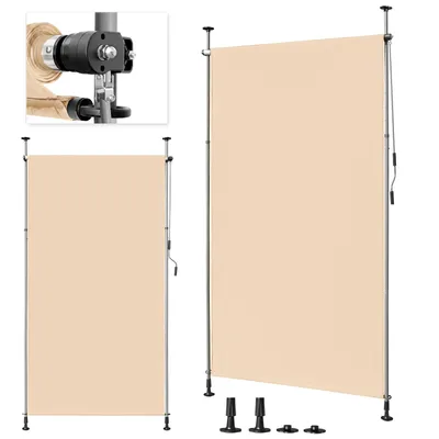Zdjęcie produktu dla LEADZM Markiza pionowa, montowana zaciskowo, 150x270x(210-310) cm, markiza balkonowa, markiza przeciwsłoneczna, ochrona przed słońcem i wiatrem, wysuwana - kolor beżowy