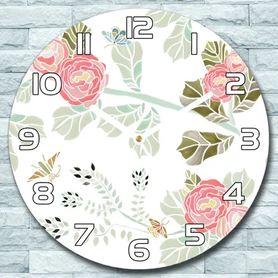 Produktbild von Wanduhr aus Glas Rund fi 30 Blumen mit Schmetterlingen Deko Schlafzimmer Büro