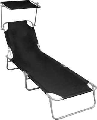 Produktbild von "2026 Promotion" Sonnenliege 1 Person, Klappliege, mit Sonnendach Schwarz Aluminium - Liegestuhl CC26605