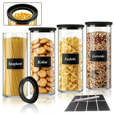 Vorratsgläser-Set 4x 1800 ml, luftdicht, stapelbar, Borosilikatglas