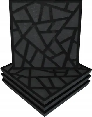Produktbild von 4 Stück AKUSTIK-WANDPANEELE mit Montageset | "SKYROSS" 50x50x5cm | Absorption und Diffusion | Farbe: Schwarz glänzender Kunststoff