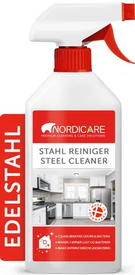 Produktbild von Nordicare Edelstahlreiniger [500ml] Edelstahlpflege Spray für effektive Reinigung I Löst Fett und Verunreinigungen I Edelstahl Reiniger professionell, Eloxal Reiniger