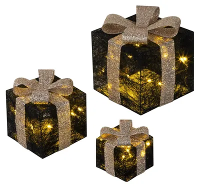 Produktbild von 3 LED-Dekorationen – Lichtboxen – Timer – Weihnachtsdekoration – Beleuchtete Dekoration – Weihnachten – Schwarz-Gold
