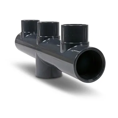 Produktbild von Sammelrohr PVC-U Rohr-Verteiler Grau mit Klebemuffen Ø 63mm und Ø 50/63mm