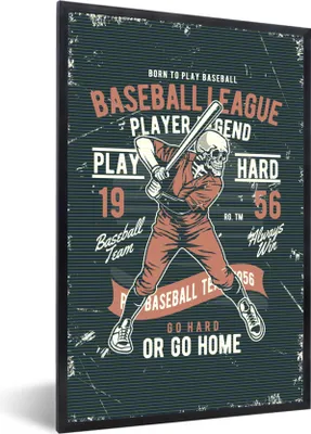 Produktbild von MuchoWow® MuchoWow® Gerahmtes Poster Vintage - Totenkopf - Baseball 20x30 cm - Poster mit zchwarzem Bilderrahmen - Drucken - Bilder Poster im Rahmen