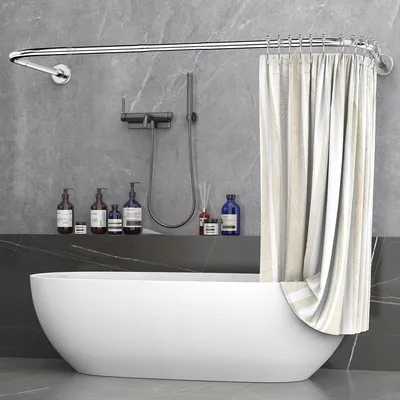 Image de Tringle de douche d'angle - Acier inoxydable - 75 x 150 à 190 cm - 24 anneaux