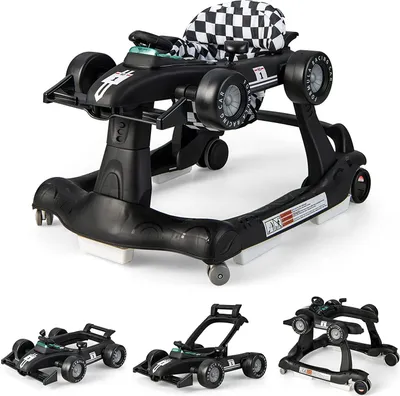 Produktbild von 4 in 1 Autoförmige Lauflernhilfe Höhenverstellbar & Klappbar, Babywalker mit einstellbarer Geschwindigkeit, Lauflernwagen mit Musik & Licht, für Baby von 6-18 Monaten, Schwarz