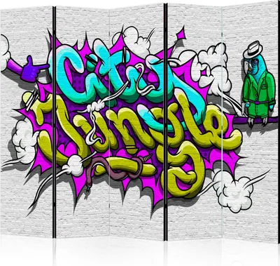 Produktbild von 5-teiliger Einseitiger Vlies Paravent - City Jungle - graffiti II 225x172 cm Street art m-A-0010-z-c