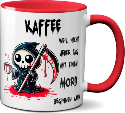 Produktbild von TassenKing Tasse Mord mit Spruch lustig Fun Horror Geschenk für Arbeit Kaffee Tee Becher Büro Kollegen Kollegin lustig Bürotasse Geschenk Geburtstag Spruch verrückt
