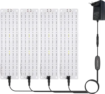Zdjęcie produktu dla Panelowa lampa LED do uprawy roślin o pełnym spektrum – 1 do 4 źródeł światła, 6 stopni regulacji jasności, timer 3/6/12 godz., cykl 24-godzinny, do sadzonek, kwitnienia i sukulentów