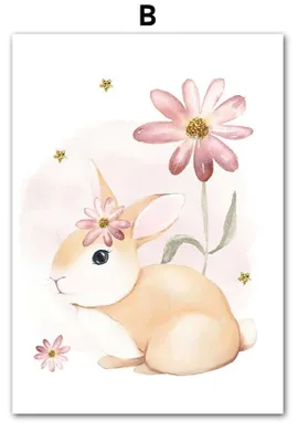 Produktbild von Poster Kinderzimmer Regenbogen Hase Name Personalisiert Rosa · Kinderzimmer Bilder · Wand Deko · Kunst Druck · Deko Print · ohne Rahmen · Motiv E · 13 × 18 cm
