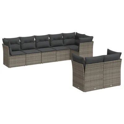 Immagine prodotto di vidaXL Set di divani da giardino 8 pezzi con cuscini in polirattan grigio