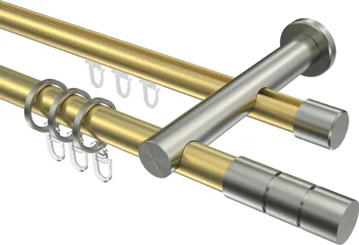 Produktbild von Interdeco Rundrohr-Innenlaufstange / Gardinenstange (Kombination) Messing-Optik / Edelstahl-Optik, Typ Platon Elanto (Rillenzylinder), 20 mm Ø 2-läufig, 140 cm