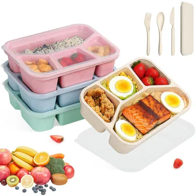 Snackbox 4er-Set mit 4 Fächern, Bento-Lunchbox, stapelbar