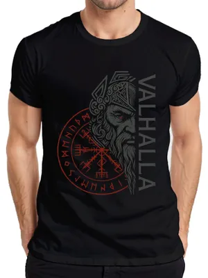 Obrázok produktu pre Valhalla Viking Norse Mythology Vegvisir Runes Odin Gift Pánske tričko, čierna, S