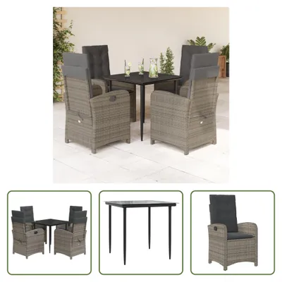 Produktbild von The Living Store 5-tlg. Garten-Essgruppe mit Kissen Grau Poly Rattan