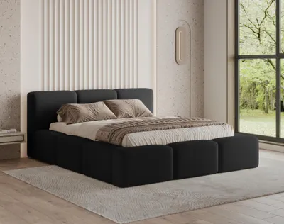 Produktbild von Chilly Polsterbett Como Schwarz Bouclé-Stoff 200x200 cm mit Stauraum