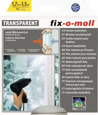 Produktbild von fix-o-moll Fensterfolie Isolierfolie Thermofolie transparent 1,7 x 1,5 m