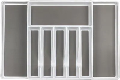 Produktbild von Unyqoos® Ausziehbarer Besteck-Organizer (6–8 Fächer), rutschfest, weiß – flexibler Schubladen- & Küchen-Organizer für Küche & Büro