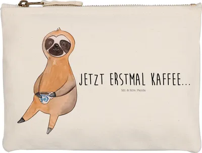 Produktbild von Mr. & Mrs. Panda Mäppchen Faultier Kaffee Grösse XL Große - Weiß - Geschenk, Kaffeetasse, Baumwollbeutel, Etui, Kosmetiktasche, Stoffbeutel, Schulmäppchen, Coffee
